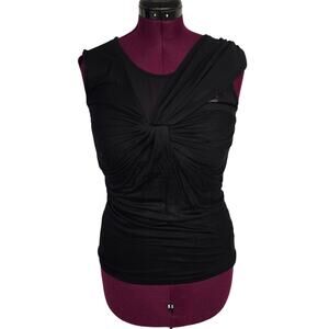 Women's Ann Taylor Black Sleeveless Rayon Blouse w/ Chiffon Sleeve - Size Small